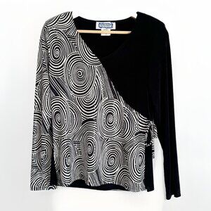 Vintage Kokomo Womens Whimsigoth Top Size S Long Sleeve Black White Sequin Artsy